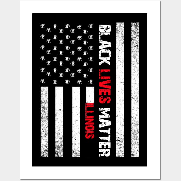 Illinois black lives matter Flag American Vintage Wall Art by Jannysingle